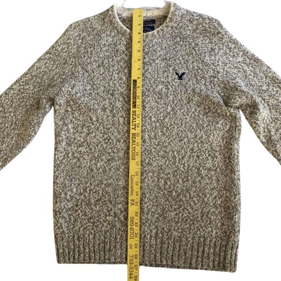 American Eagle Ragg Wool Sweater Mens Size M Preppy Oatmeal Marl Knit Crewneck - Picture 10 of 12
